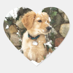 Sticker Cœur Chiot à neige