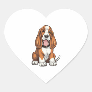 Sticker Cœur Chiot Kawaii Basset