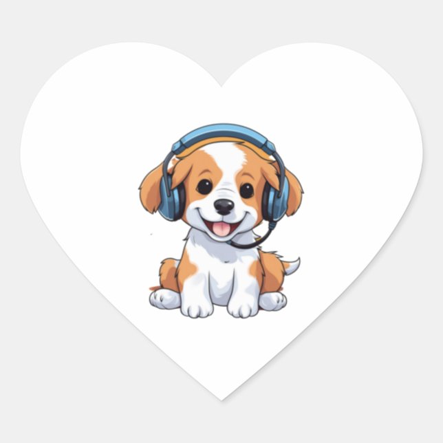 Sticker Cœur Chiot mignon avec casque (Devant)