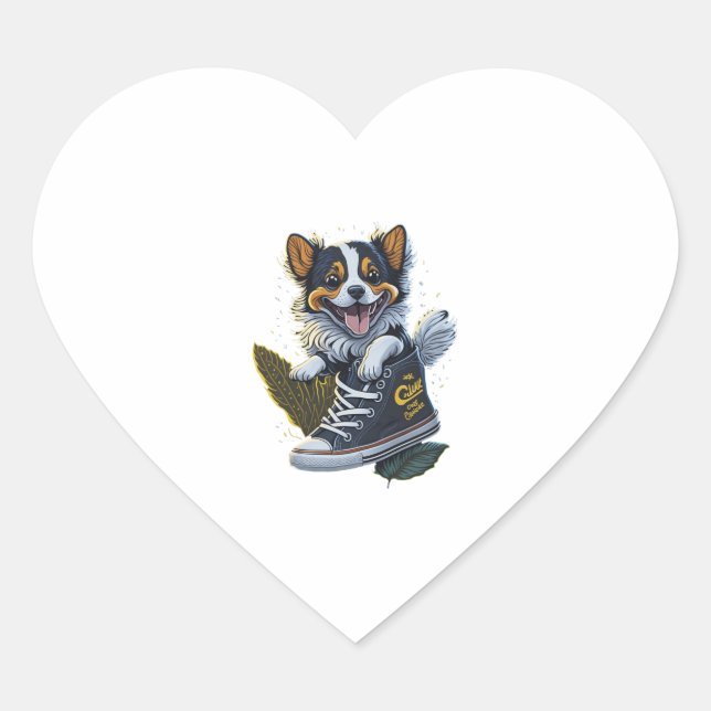 Sticker Cœur Chiot mignon En Basket (Devant)