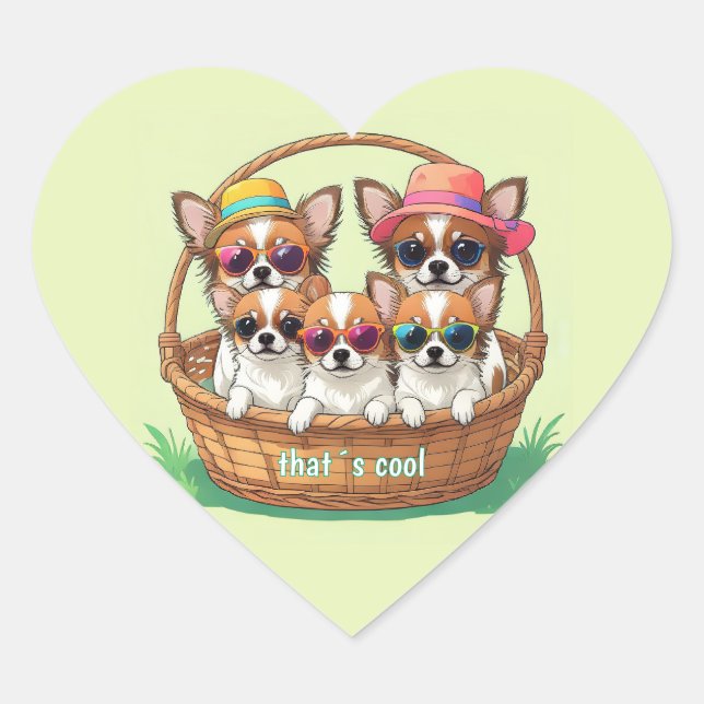 Sticker Cœur Chiouahua chiots cool (Devant)