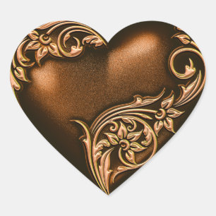 Sticker Cœur Chocolat à bille cardiaque Brown avec or