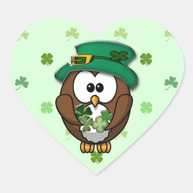 Sticker Cœur Chouette de la Saint Patrick (Devant)