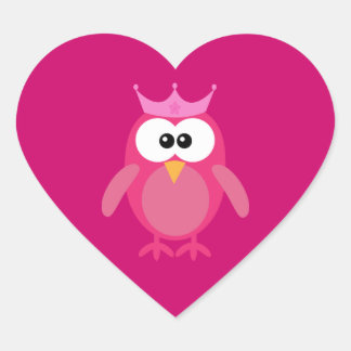 Sticker Cœur Chouette princesse rose