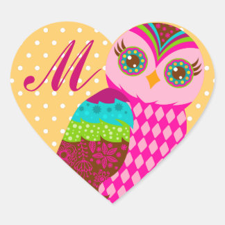 Sticker Cœur Chouette rose - Pois