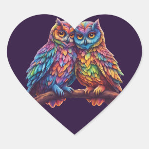 Sticker Cœur Chouettes colorées-Inséparables-Saint-Valentin