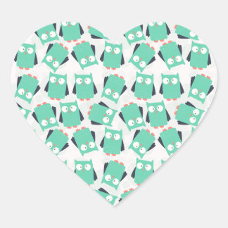 Sticker Cœur Chouettes lunaires turquoises