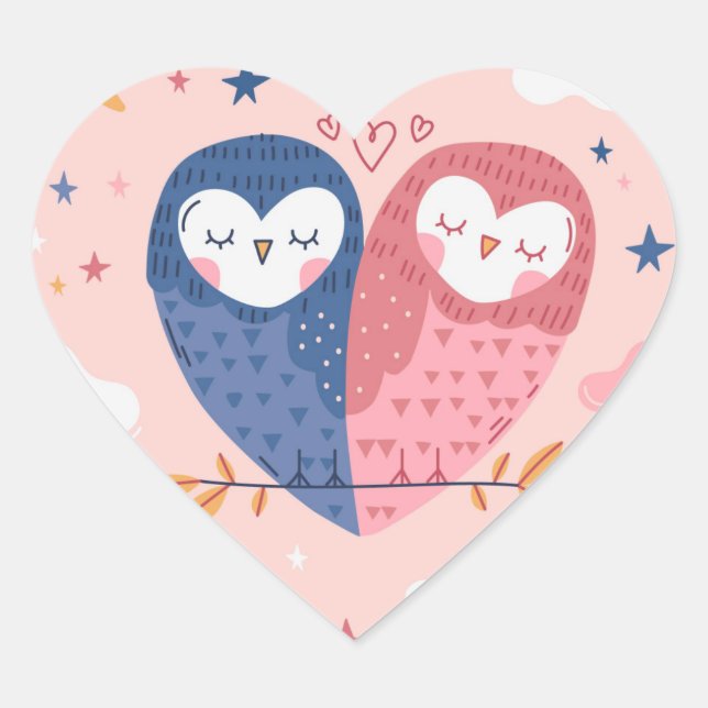 Sticker Cœur Chouettes mignonnes (Devant)