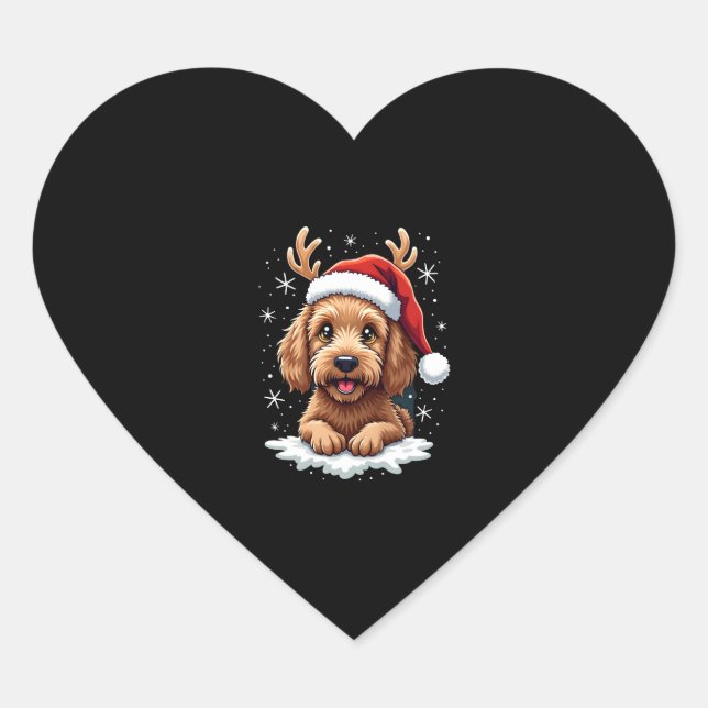 Sticker Cœur Christmas Goldendoodle Dog Reindeer Holiday Doodle (Devant)