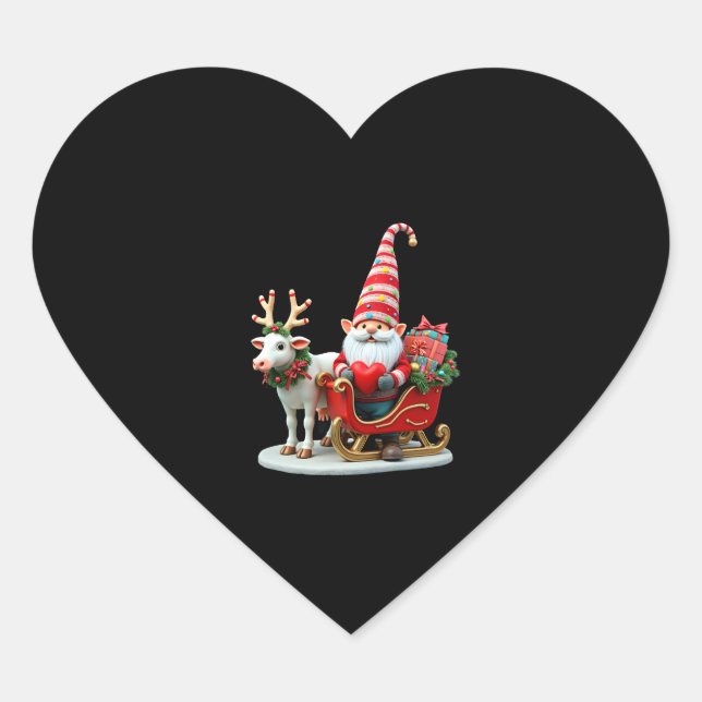 Sticker Cœur Christmas Light Gnome Santa Claus Riding Sleigh Hi (Devant)