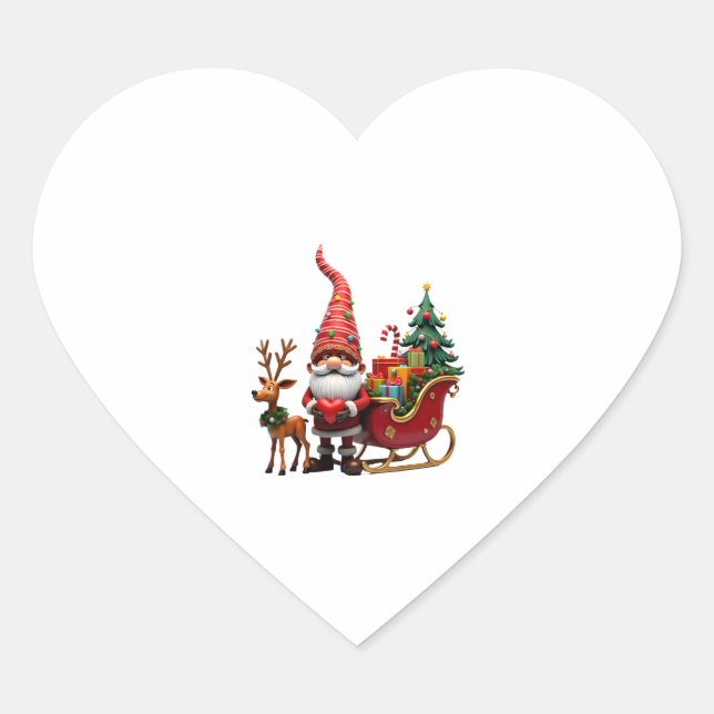 Sticker Cœur Christmas Light Gnome Santa Claus Riding Sleigh Hi (Devant)