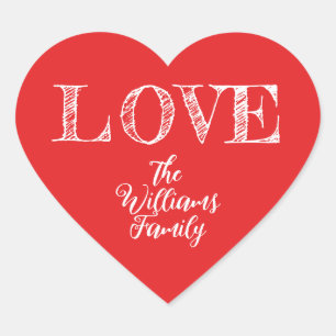 Sticker Cœur Christmas Love Nom personnalisé Bright Red Heart S