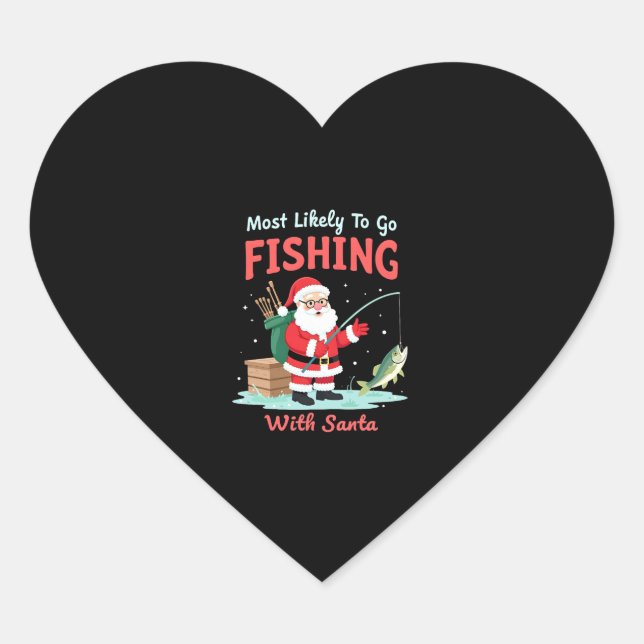 Sticker Cœur Christmas Merry Christmas For Gift Fishing Santa ( (Devant)