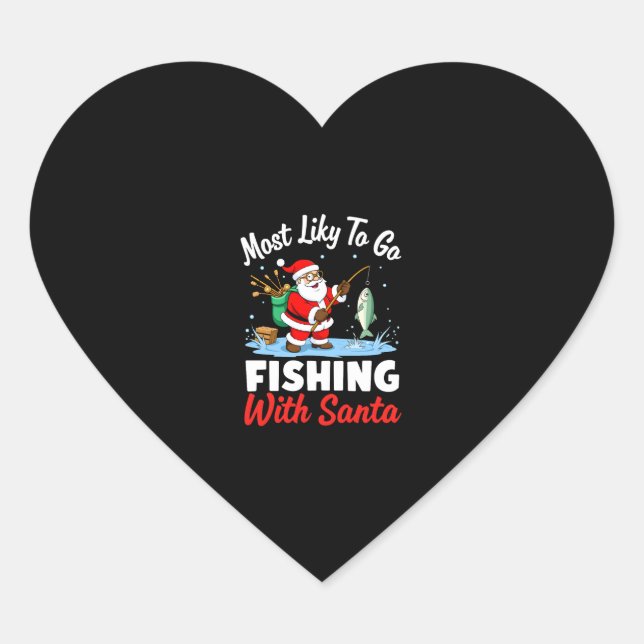 Sticker Cœur Christmas Merry Christmas For Gift Fishing Santa ( (Devant)