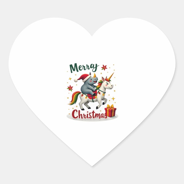 Sticker Cœur Christmas Rhino Merry Christmas Unicorn Rhino T-Sh (Devant)