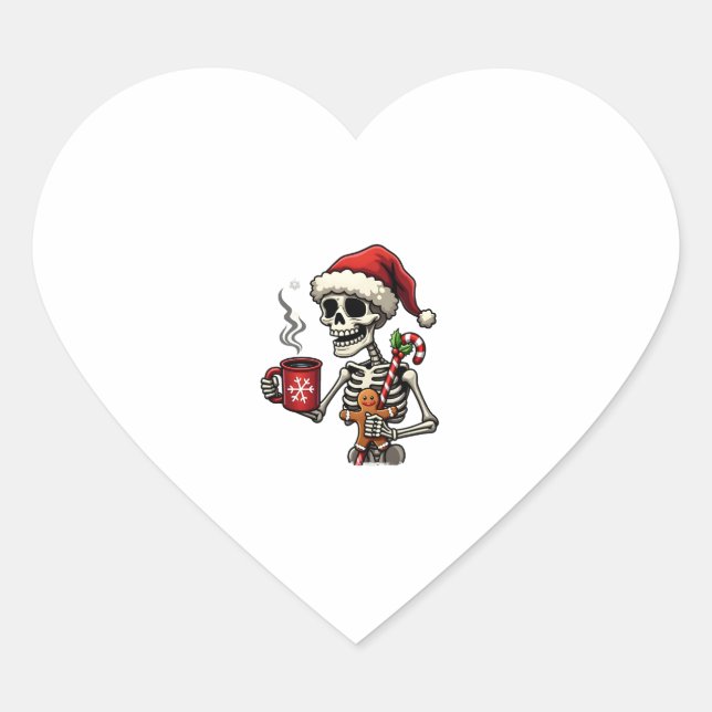 Sticker Cœur Christmas Skeleton Hot Chocolate Xmas Men Women Ki (Devant)