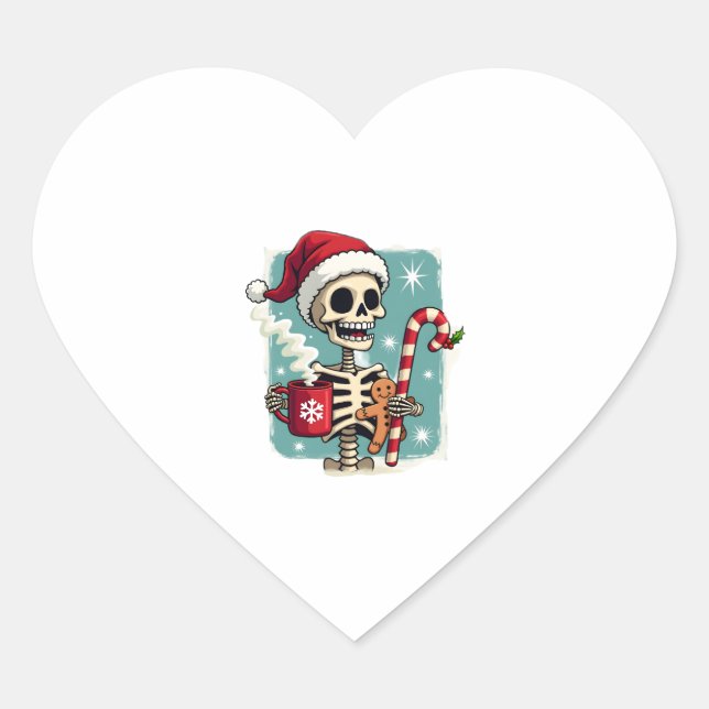 Sticker Cœur Christmas Skeleton Hot Chocolate Xmas Men Women Ki (Devant)