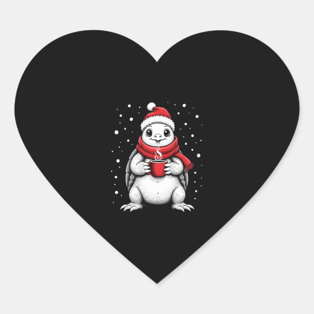 Sticker Cœur Christmas Turtle with Santa Hat Coffee Lover Funny (Devant)