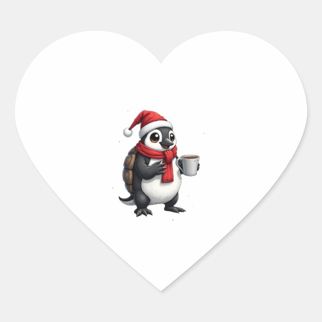 Sticker Cœur Christmas Turtle with Santa Hat Coffee Lover Funny (Devant)