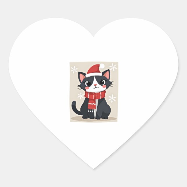 Sticker Cœur Christmas Tuxedo Cat Santa Scarf Ugly Xmas Women G (Devant)