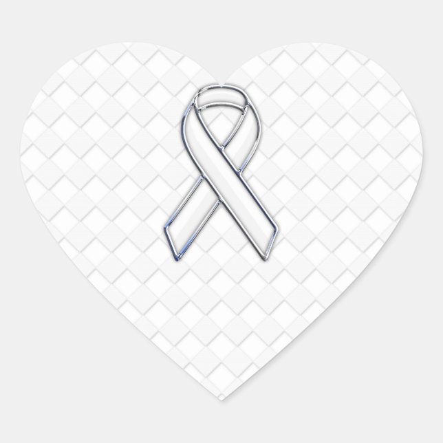 Sticker Cœur Chrome White Ribbon Sensibilisation sur Checkers I (Devant)