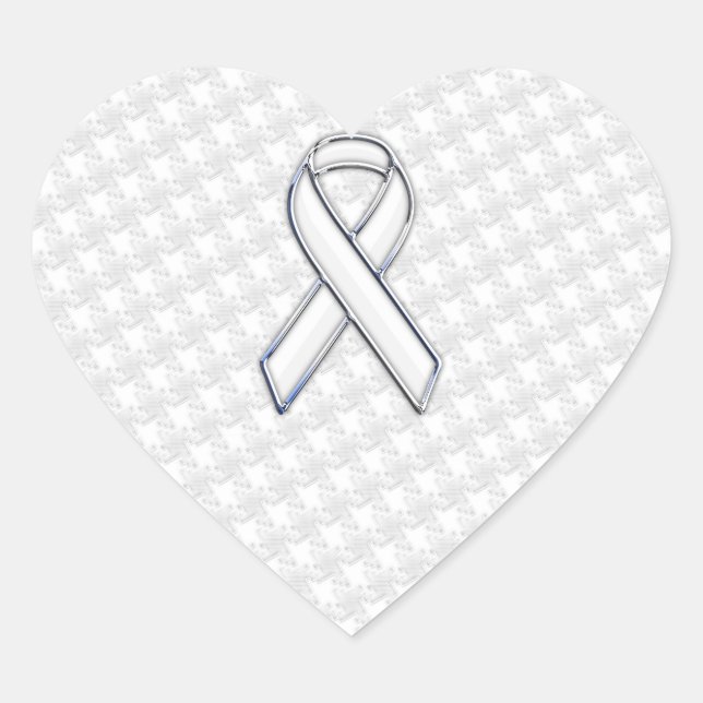 Sticker Cœur Chrome White Ribbon Sensibilisation sur Houndstoot (Devant)