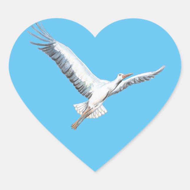 Sticker Cœur cigogne blanche volant (Devant)