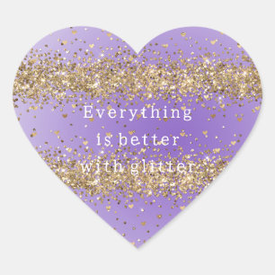 Sticker Cœur Citations de paillettes violettes de cœurs d'or sc