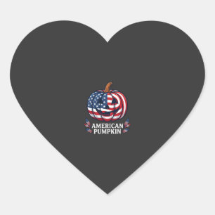 Sticker Cœur Citrouille Américaine Halloween Drapeau Usa Étoile
