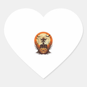 Sticker Cœur Citrouille effrayante Épouvantail Maison hantée Pl