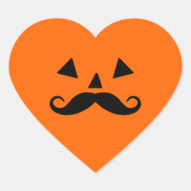 Sticker Cœur Citrouille Moustache Halloween (Devant)