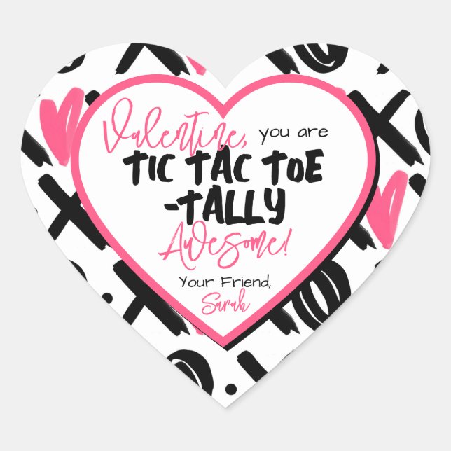 Sticker Cœur Classe Enfants Tic Tac Toe tally Awesome Valentine (Devant)