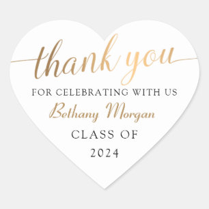 Sticker Cœur Classy White & Gold Graduation Merci