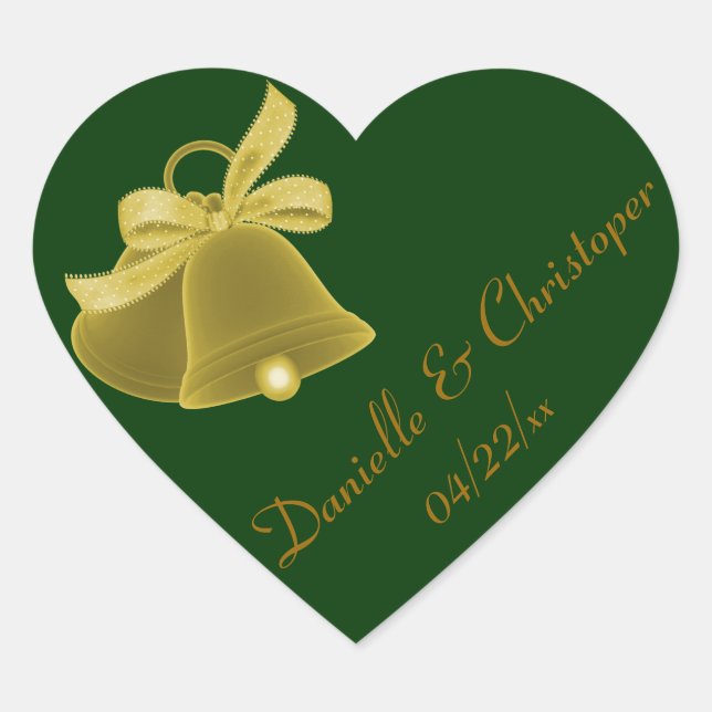 Sticker Cœur "Cloches Mariages" - Vert foncé [a] (Devant)