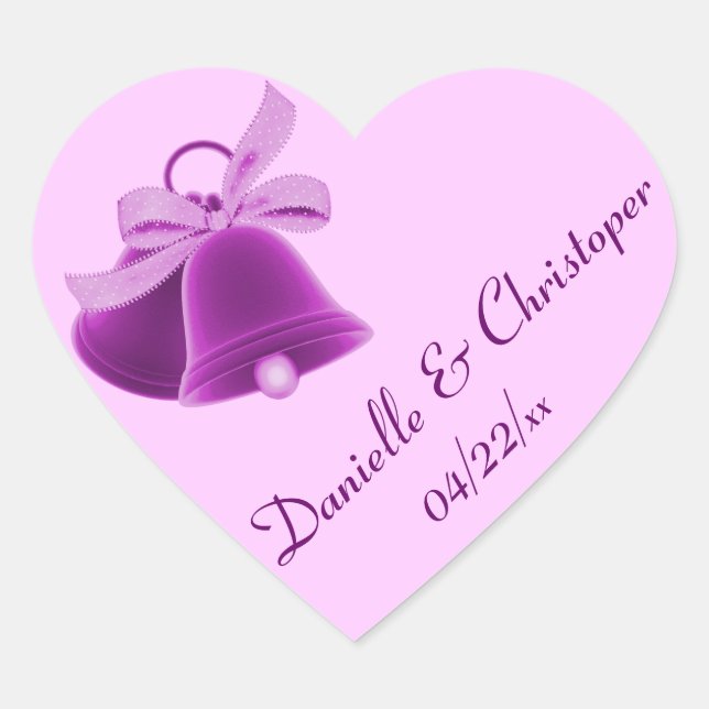 Sticker Cœur "Cloches Mariages" - violet riche [a2] (Devant)