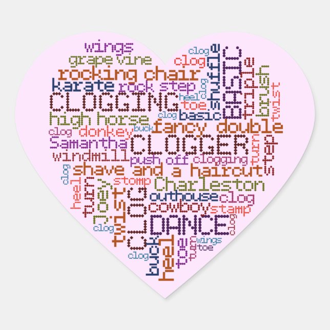 Sticker Cœur Clogger Clogging Word Art (Devant)