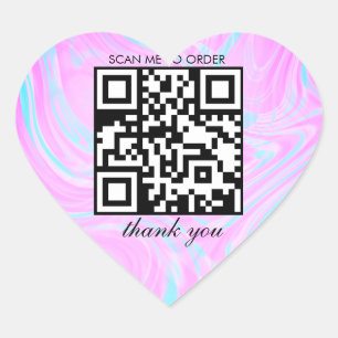 Sticker Cœur  Code QR Merci Boutique Marbre Rose Entreprise 