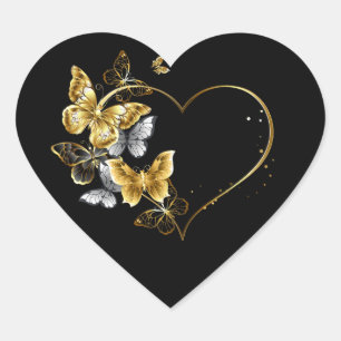 Sticker Cœur Coeur aux papillons d'or