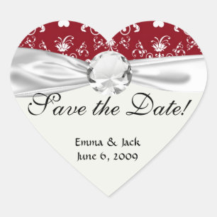 Sticker Cœur cœur blanc sur damas romantique rouge