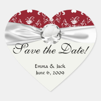 Sticker Cœur cœur blanc sur damas romantique rouge