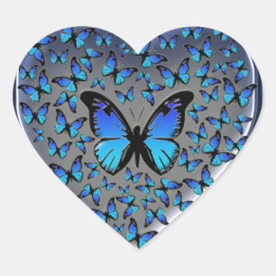 Sticker Cœur coeur bleu de papillons