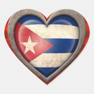 Sticker Cœur Coeur cubain âgé de drapeau avec les rayons lég
