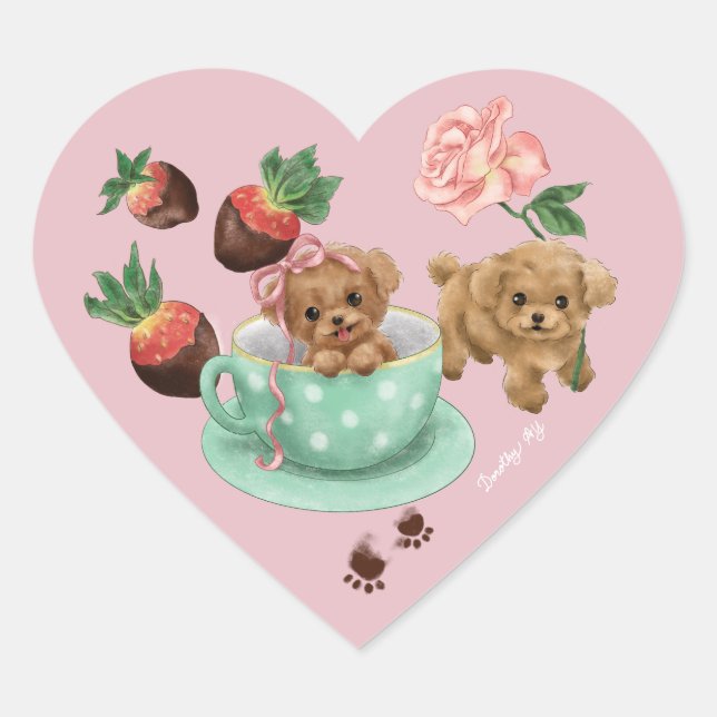 Sticker Cœur Cœur de la Saint-Valentin pour Caniche (Devant)