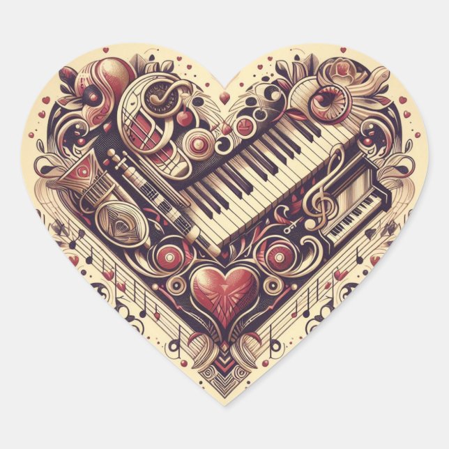 Sticker Cœur Coeur de piano musical (Devant)