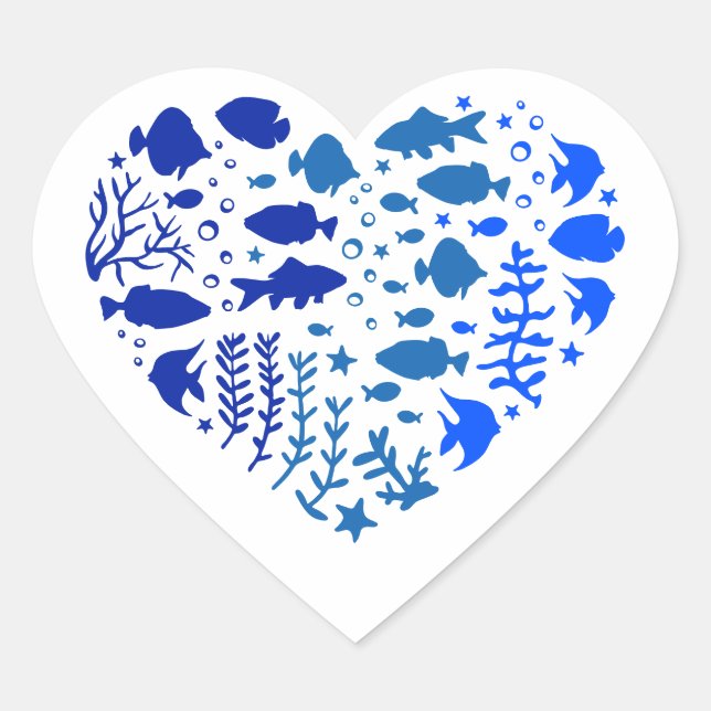Sticker Cœur Coeur de poisson, Beau cadeau pour les amateurs de (Devant)