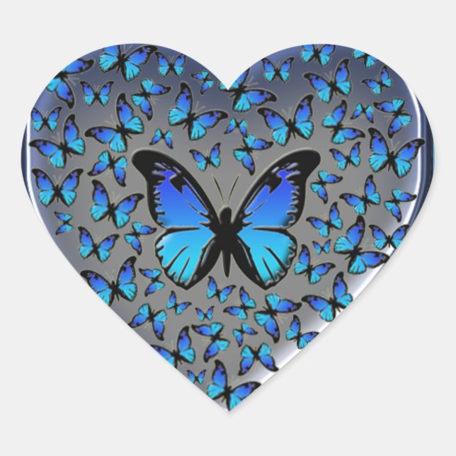 Sticker Cœur coeur des papillons bleus (Devant)