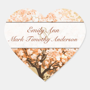 Sticker Cœur Cœur en spirale de corail Arbre Feuille Mariage Jo