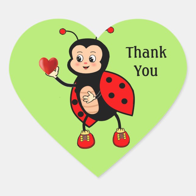 Sticker Cœur Coeur et coccinelle sur le Merci vert (Devant)