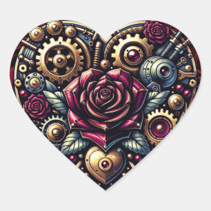 Sticker Cœur Coeur et Roses Steampunk