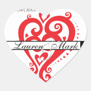 Sticker Cœur Cœur Filigrane Rouge Blanc Annonce de Date de Mari